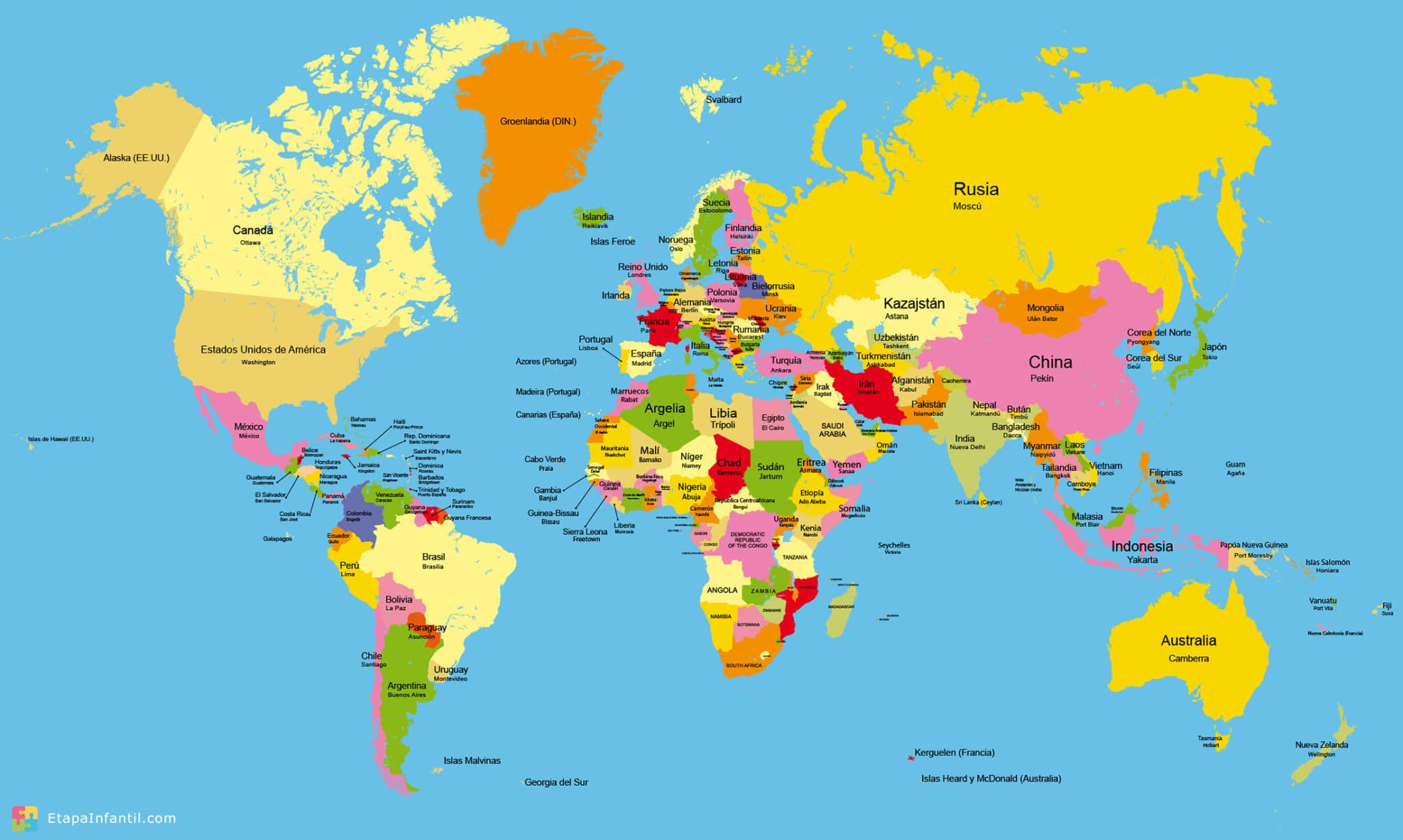 mapa mundi politico Mapamundi: Los 7 mapamundis temáticos más utilizados para imprimir