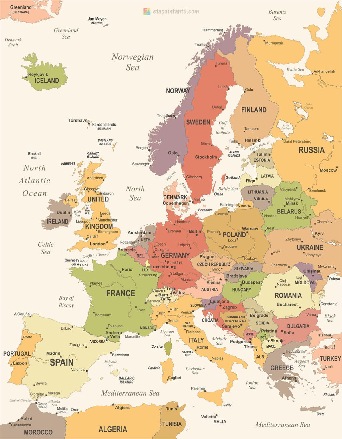 Los 7 mejores mapas de Europa para imprimir - Etapa Infantil