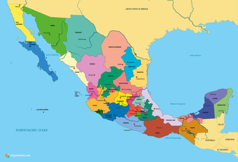 Los 7 Mejores Mapas De M Xico Para Imprimir Etapa Infantil   Mapa Administrativo Mexico 800x544 