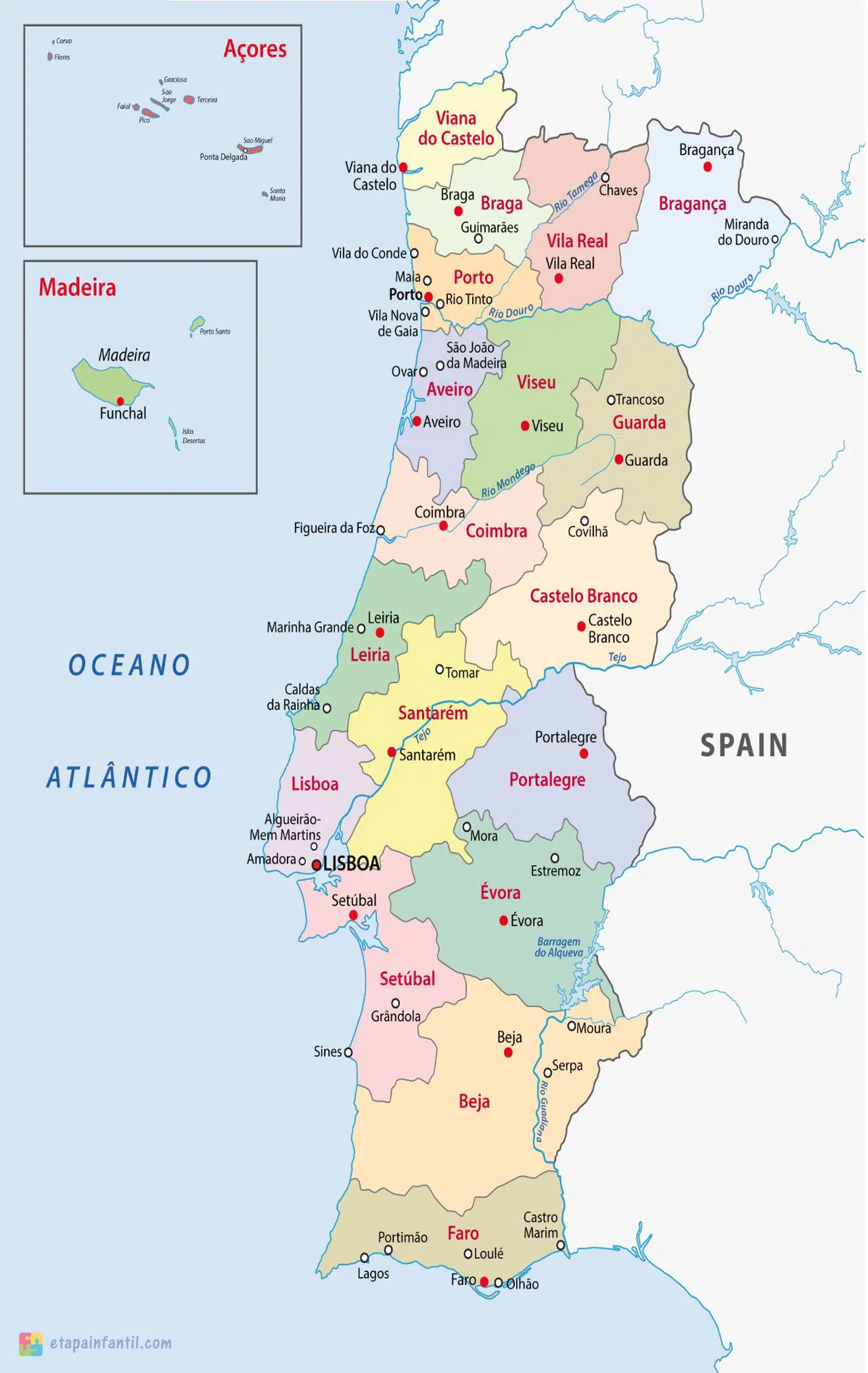 Mapa administrativo de Portugal